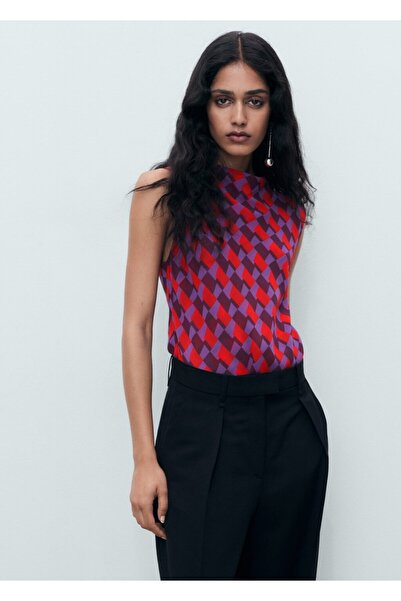 MANGO Woman Drapeli yaka baskılı bluz