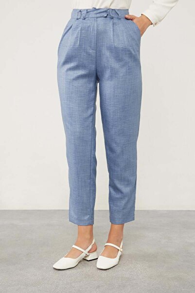 Levidor Blue Linen Fabric Carrot Pants