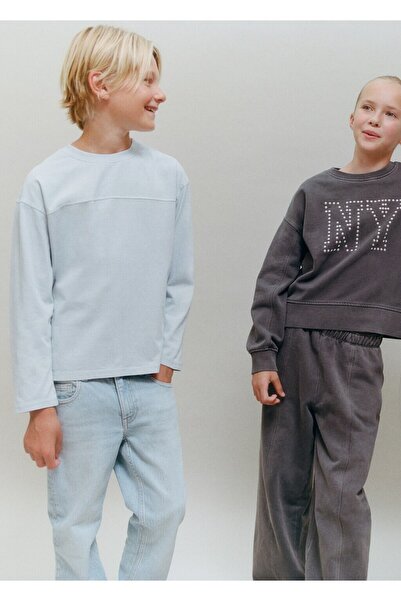 MANGO Kids Ραμμένο βαμβακερό μπλουζάκι