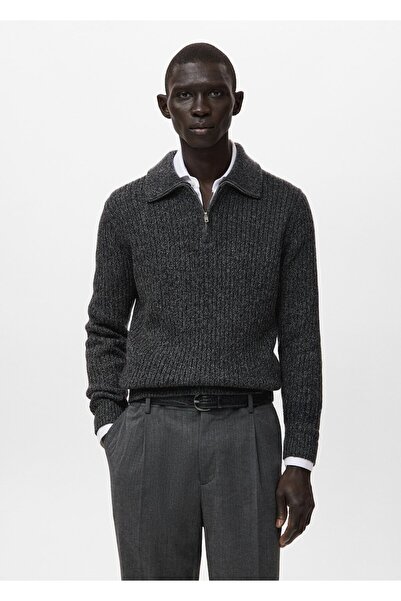 MANGO Man Yün karışımlı fermuarlı kazak