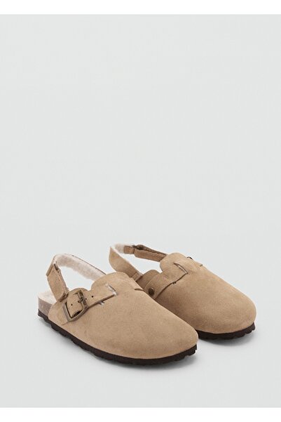 MANGO Kids İçi kürklü deri clog terlik