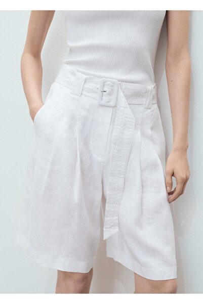 MANGO Woman Keten karışımlı kemerli bermuda şort