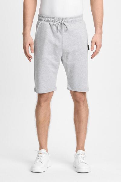 mmetalic Erkek Gri Şort - Yan Cepli Beli Lastikli Regular Fit Rahat Kesim