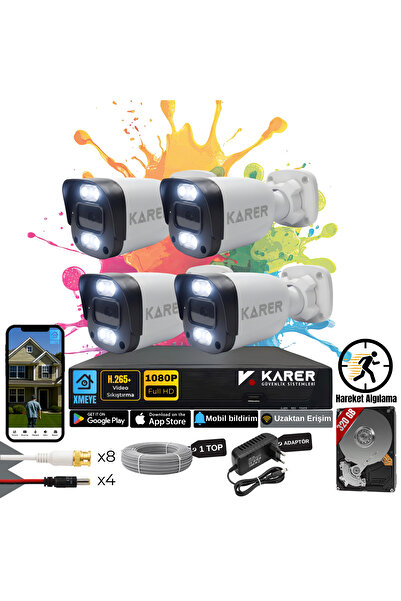 KARER Exitcam-4'lü AHD Güvenlik Kamera Seti-Gece Renkli-6 WARMLED'li- Su Geçi...