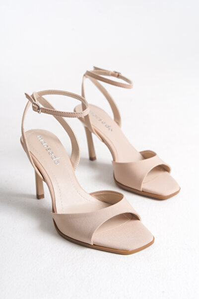 MARSEDO صندل نسائي يومي بكعب رفيع من Lara باللون البيج من الساتان