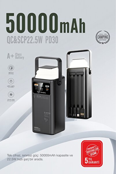 Kensa 50.000 mAh Outdoor LED Işıklı Hızlı Şarj Powerbank – USB-C & Çoklu Ciha...