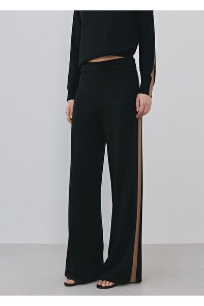 MANGO Woman Kontrast çizgili triko pantolon