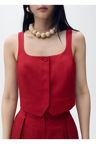 MANGO Woman Keten karışımlı kumaş yelek