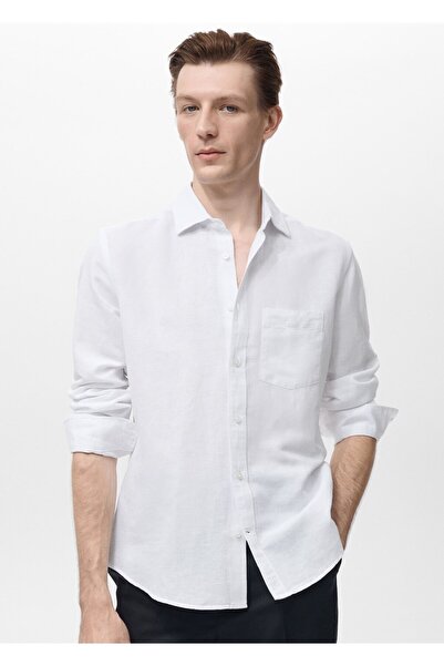 MANGO Man Cepli keten gömlek