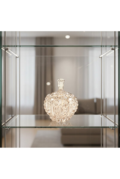 mertyavm Dekoratif Kristal Cam Kapaklı Şekerlik Vintage Desenli Küçük Kristal...