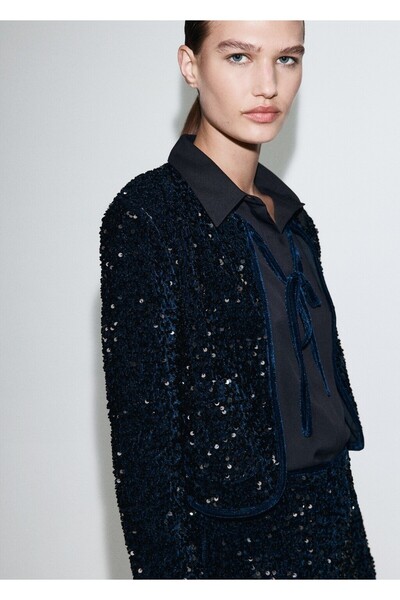 MANGO Woman Payetli bağ detaylı kadife ceket