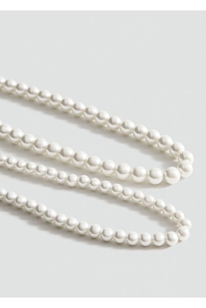 MANGO Woman Çift inci kristal kolye