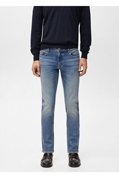 MANGO Man Jan slim fit koyu yıkama eskitilmiş jean