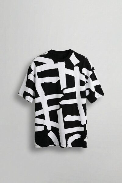 ablukaonline Men's Patterned Oversize T-Shirt Black