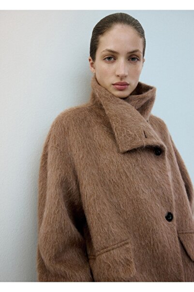 MANGO Woman Yün karışımlı huni yaka palto