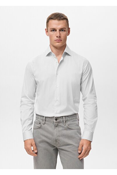 MANGO Man Slim fit çizgili %100 pamuklu gömlek