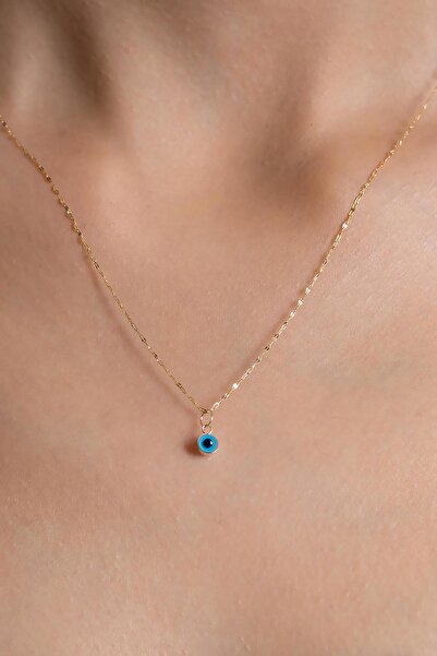 Bayar Gold 14 Ayar Altın Mini Göz Boncuklu Aynalı Kolye