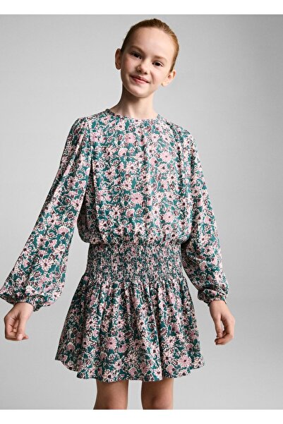 MANGO Kids Büzgü detaylı çiçekli elbise