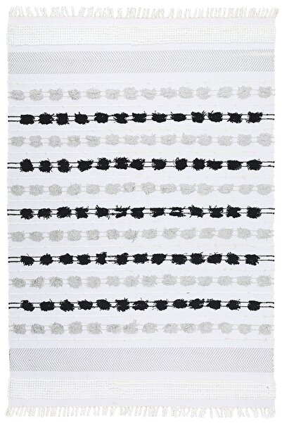 MYHOME HALI Oslo Iskandinav Şahane El Dokuma %100 Doğal Pamuk Yumuşak Gri Siy...