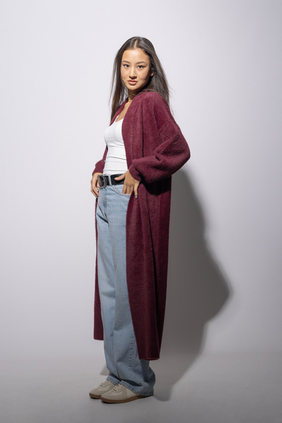 Avrile Burgundy Long Knitwear Cardigan