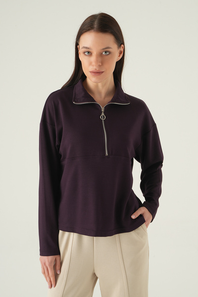 Rays 8249A Hanorac cu jumătate de fermoar, culoare prune