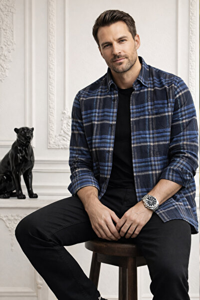 Varetta Erkek Lacivert Kışlık Gömlek Kareli Cepli Yaka Düğmeli