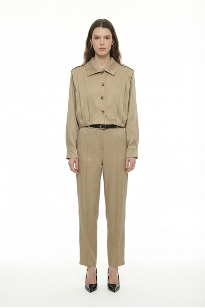 Quzu Панталони с висока талия и колан, бежови