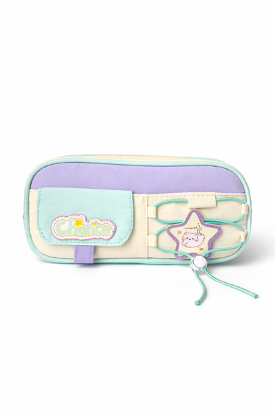 Ecrou Multi-Colored Star Detailed Drawstring Pencil Case Green