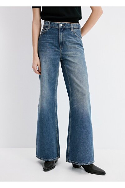 MANGO Woman Yüksek bel wide leg jean pantolon