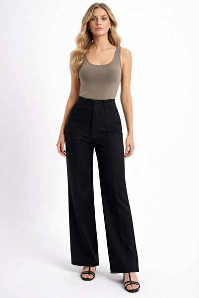 WE AND ME قماش جبردين عالي الخصر أرجل واسعة بنطلون واسع الأرجل