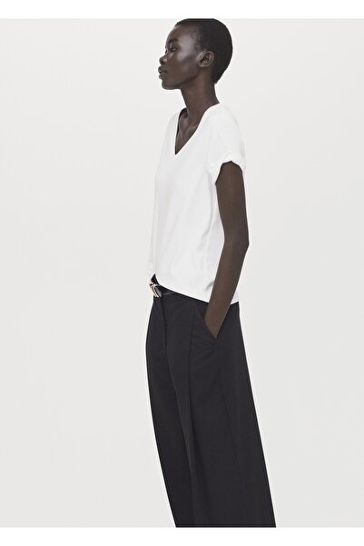 MANGO Woman V yakalı pamuklu tişört