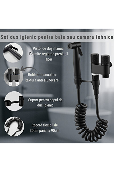 Skyline Orbion Set Dus Igienic WC Negru Mat (Bideu) - Inox, Presiune Reglabilă, Furtun 1.5m, Montaj Perete