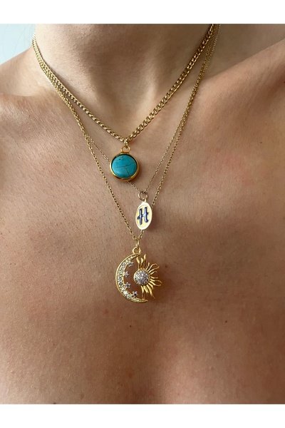 Hoop jewelery çelik ayyıldız güneş kolye