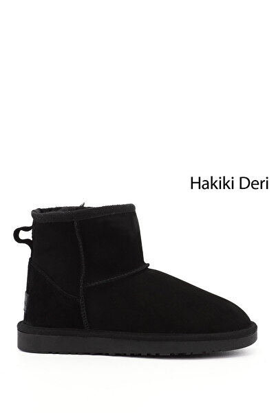GÖNDERİ(R) Women's Black Nubuck Short Genuine Leather Shearling Boots