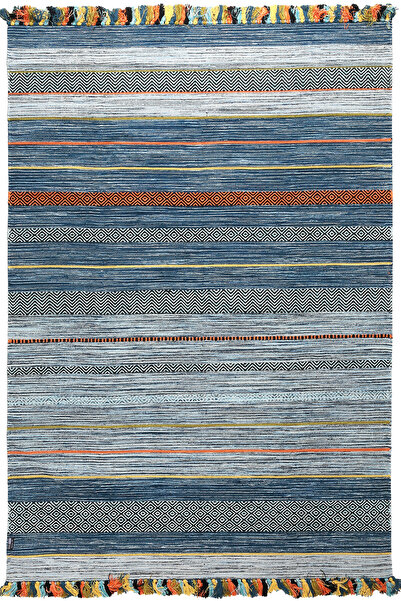 MYHOME HALI Trb-02 Iskandinav Pamuk Kilim El Dokuma Açık Mavi