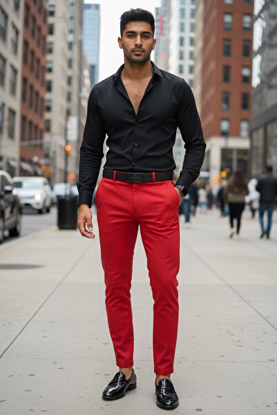 dehaine Men's casual pants, slim fit, red, b1734a