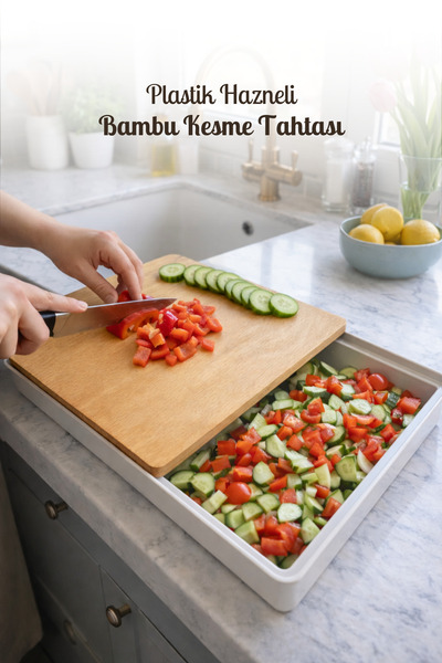 grimorlife لوح تقطيع من الخيزران مع وعاء - لوح تقطيع بلاستيكي مع وعاء