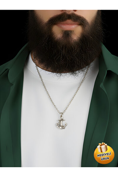 Piercing Market Steel & Silver Erkek Gümüş Renk Çapa Figürlü Kolye