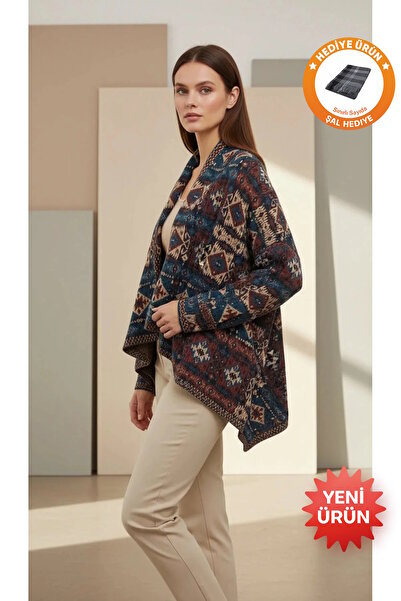 larocci Women's Main Soft Textured Ethnic Patterned Rug Thick Shoulder Shawl ...