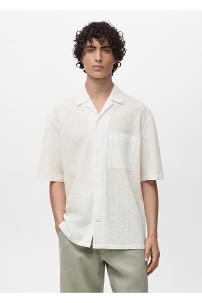 MANGO Man Çizgili kırışık görünümlü gömlek