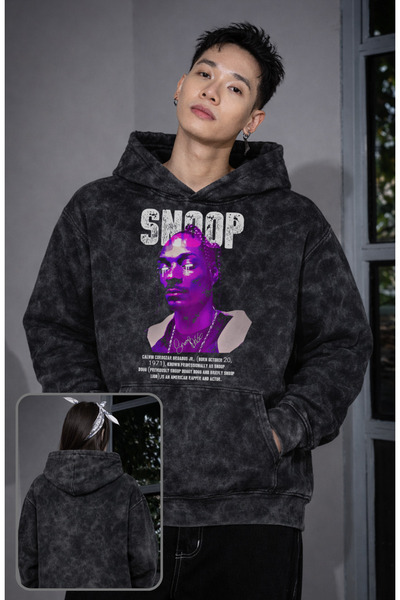 Fuddy Moda هودي بقلنسوة عتيق للجنسين مطبوع عليه سنوب دوج