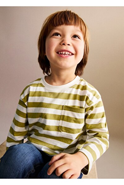 MANGO Baby Göğüs cepli çizgili tişört