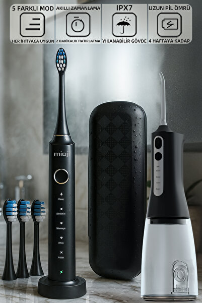 Mioji Oral B6 Care Şarj Edilebilir Diş Fırçası Siyah - 3 Yedek Fırça Başlık +...