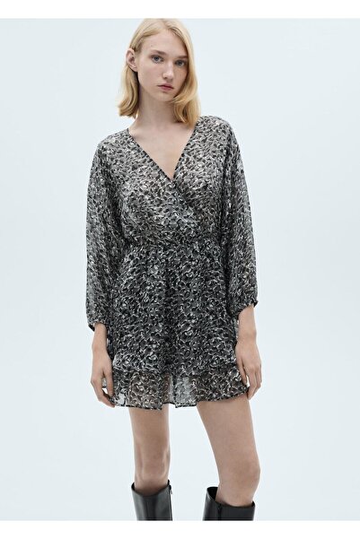 MANGO Woman Hayvan desenli volanlı elbise