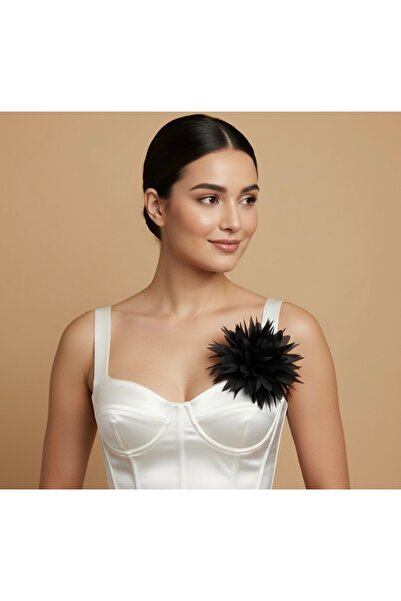 lemidor Siyah Kumaş Büyük Çiçek Aksesuar - Broş ve İğneli Abiye Aksesuar