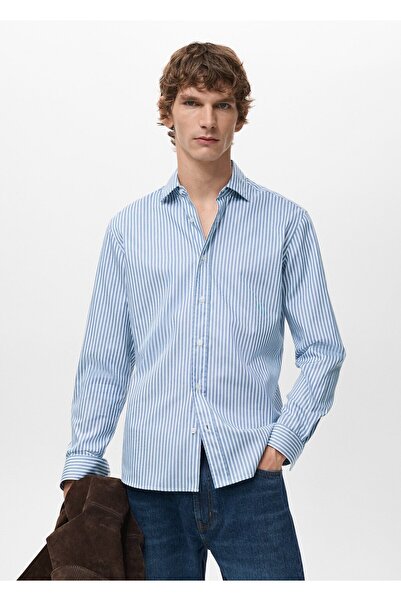 MANGO Man Regular kesim çizgili pamuklu gömlek