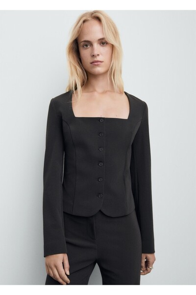 MANGO Woman Crop kumaş blazer ceket