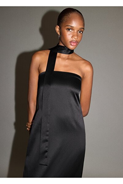 Mango Teen Kravat detaylı midi elbise