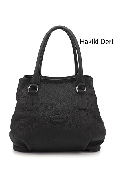 GÖNDERİ(R) حقيبة يد وكتف نسائية من الجلد الطبيعي باللون الأسود