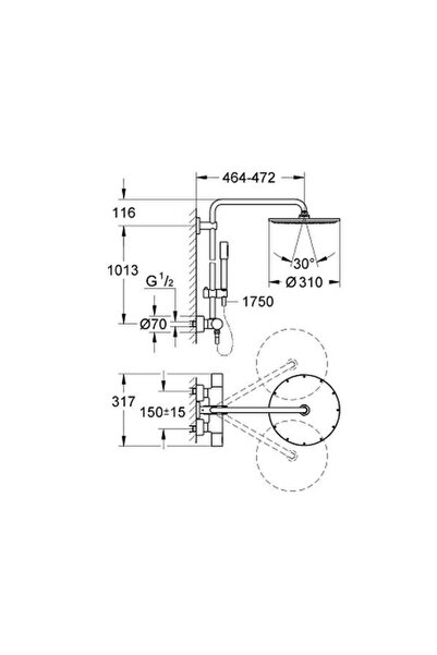 Grohe - Rainshower System 310 Kolonlu Duş Paneli, Termostatik Duş Bataryası - G27966000-